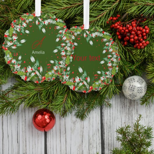 Monogram Rood Kerstmis groen Classic Ronde Ornament Kaart