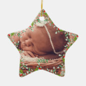 Monogram Rood Kerstmis Groene foto Klassiek Keramisch Ornament (Voorkant)
