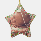 Monogram Rood Kerstmis Groene foto Klassiek Keramisch Ornament (Links)