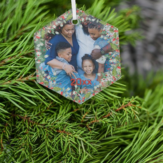 Monogram Rood Kerstmis Groene foto Klassieke Ronde Glas Ornament