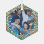 Monogram Rood Kerstmis Groene foto Klassieke Ronde Glas Ornament (Voorkant)