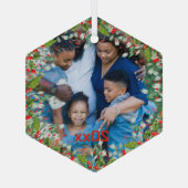 Monogram Rood Kerstmis Groene foto Klassieke Ronde Glas Ornament (Achterkant)