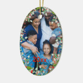 Monogram Rood Kerstmis Groene foto Klassieke Ronde Keramisch Ornament (Links)