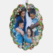 Monogram Rood Kerstmis Groene foto Klassieke Ronde Ornament Kaart (Links)