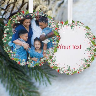 Monogram Rood Kerstmis Groene foto Klassieke Ronde Ornament Kaart