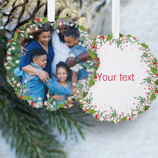 Monogram Rood Kerstmis Groene foto Klassieke Ronde Ornament Kaart