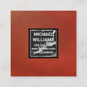 Monogram | Rood leder | Marmer Metal Trim Vierkante Visitekaartje (Achterkant)
