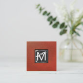 Monogram | Rood leder | Marmer Metal Trim Vierkante Visitekaartje (Staand voorkant)