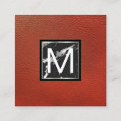 Monogram | Rood leder | Marmer Metal Trim Vierkante Visitekaartje (Voorkant)