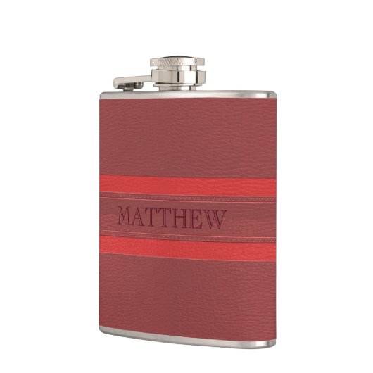 Monogram rood leer heupfles (Links)