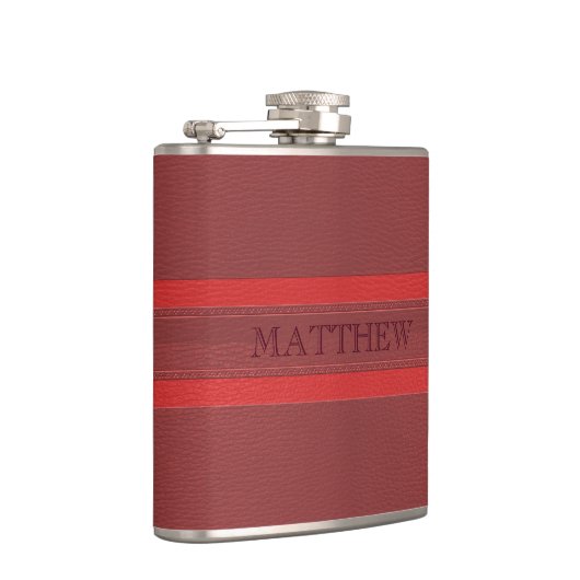 Monogram rood leer heupfles (Rechts)