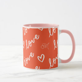 Monogram rood liefde hart patroon mok