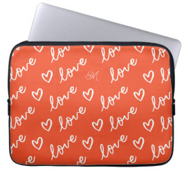 Monogram rood liefde harten patroon laptop sleeve