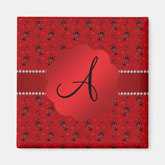 Monogram rood lieveheersbeestjes patroon magneet (Voorkant)