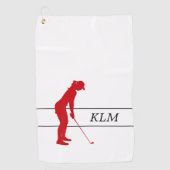 Monogram rood op witte vrouw silhouet golfer golfhanddoek (Voorkant)