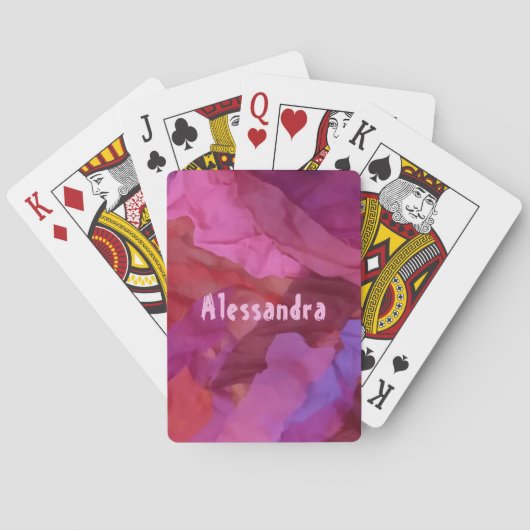 Monogram rood roze abstract streepjespatroon girly pokerkaarten (Achterkant)