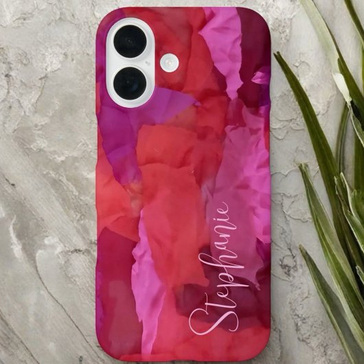 Monogram rood roze abstracte patroonnaam simpel Case-Mate iPhone case