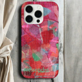 Monogram rood roze groen blauw abstract patroon. iPhone 16 pro hoesje