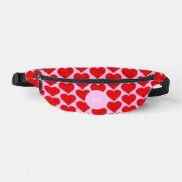 Monogram rood roze hartpatroon vrouwelijk heuptasje