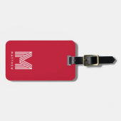 Monogram Rood Stijlvol Modern Minimalistisch Bagagelabel (Voorkant horizontaal)