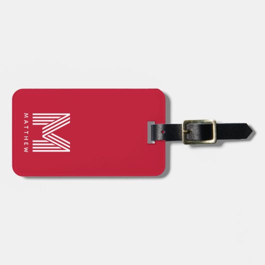 Monogram Rood Stijlvol Modern Minimalistisch Bagagelabel (Voorkant horizontaal)