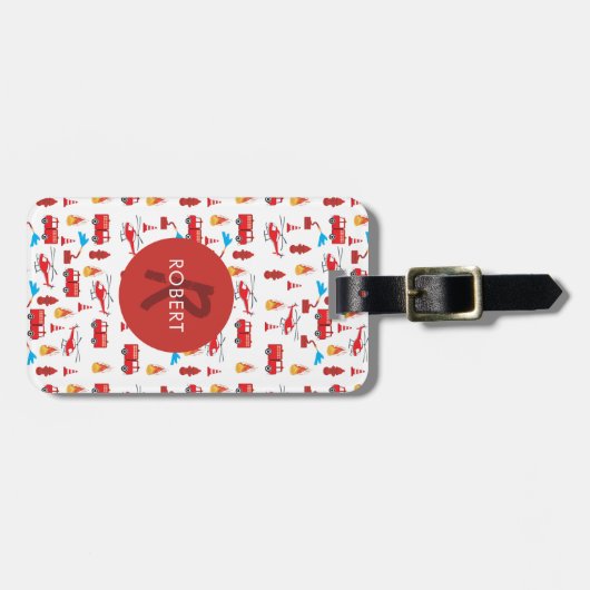 Monogram Rood Transport Fire Truck Engine Bagagelabel (Voorkant horizontaal)