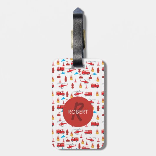 Monogram Rood Transport Fire Truck Engine Bagagelabel (Achterkant verticaal)