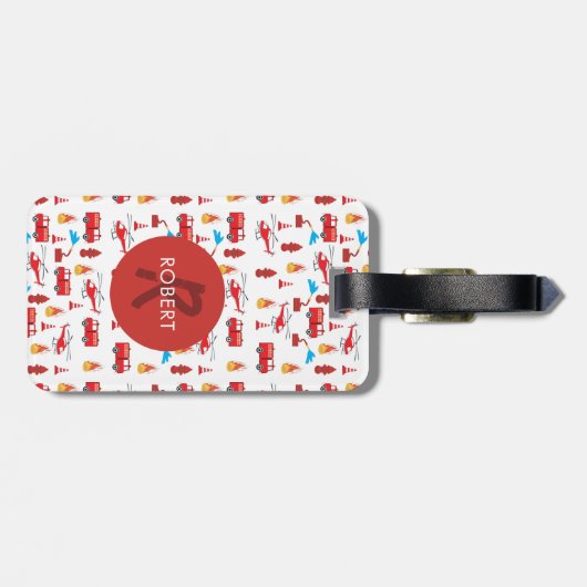 Monogram Rood Transport Fire Truck Engine Bagagelabel (Achterkant horizontaal)