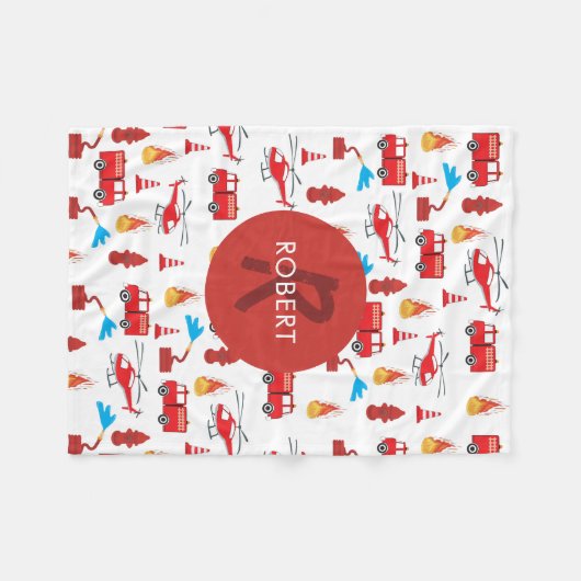 Monogram Rood Transport Fire Truck Engine Fleece Deken (Voorkant (Horizontaal))