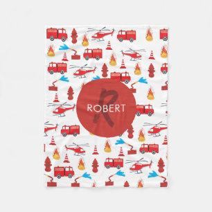 Monogram Rood Transport Fire Truck Engine Fleece Deken