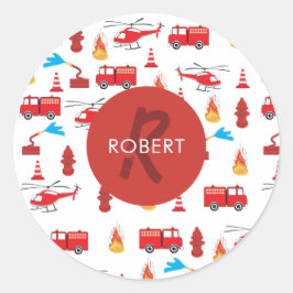 Monogram Rood Transport Fire Truck Engine Ronde Sticker