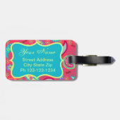 Monogram rood Turquoise Modern Paisley Pattern Bagagelabel (Achterkant horizontaal)