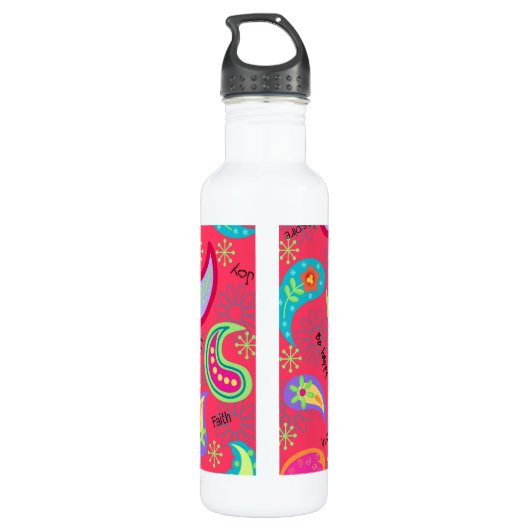 Monogram rood Turquoise Modern Paisley Pattern Waterfles (Achterkant)