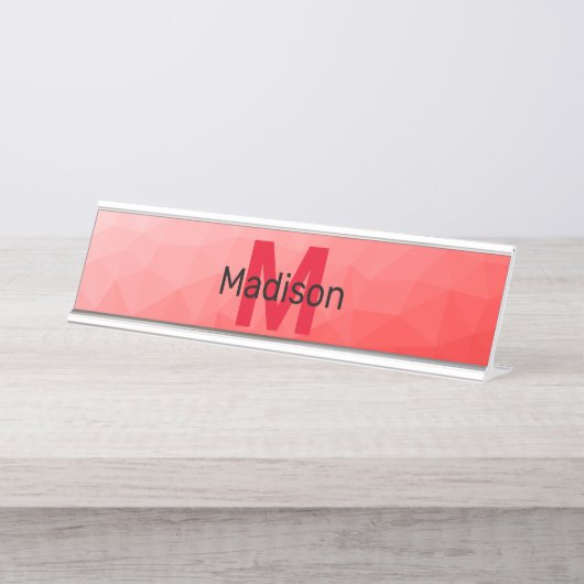 Monogram rood verloop geometrisch maaspatroon bureau naambordje (Voorkant)
