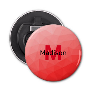 Monogram rood verloop geometrisch maaspatroon button flesopener