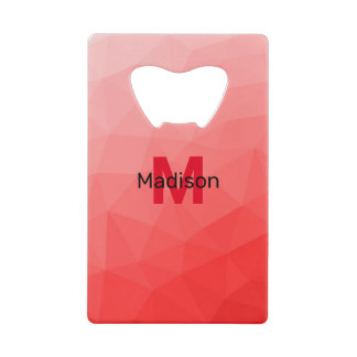 Monogram rood verloop geometrisch maaspatroon creditkaart flessenopener