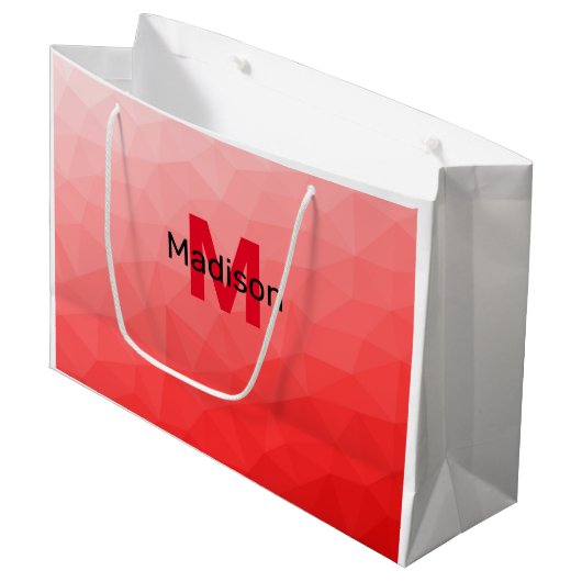 Monogram rood verloop geometrisch maaspatroon groot cadeauzakje (Voorkant Gekanteld)