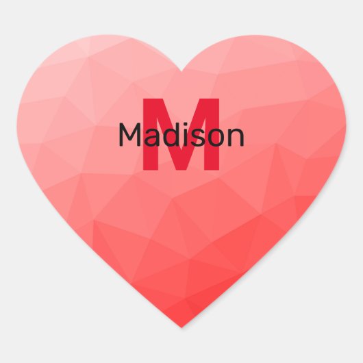 Monogram rood verloop geometrisch maaspatroon hart sticker (Voorkant)