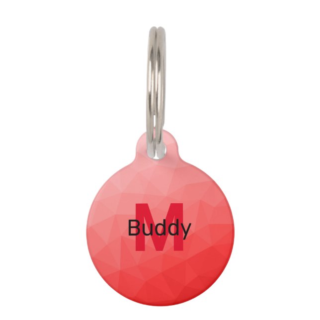 Monogram rood verloop geometrisch maaspatroon huisdierpenning (Voorkant)