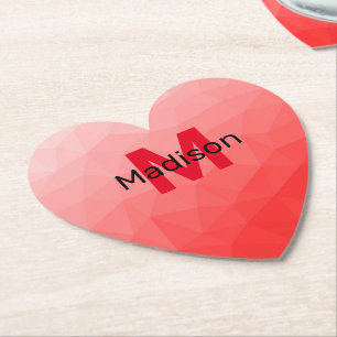 Monogram rood verloop geometrisch maaspatroon kartonnen onderzetters