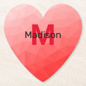 Monogram rood verloop geometrisch maaspatroon kartonnen onderzetters (Voorkant)