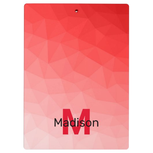 Monogram rood verloop geometrisch maaspatroon klembord (Achterkant)
