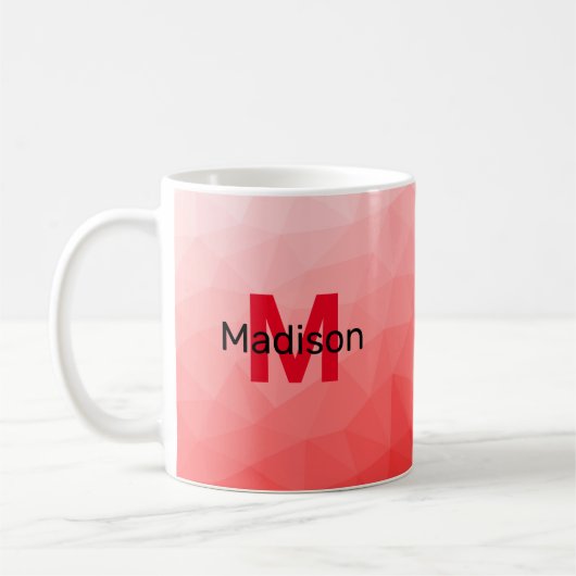 Monogram rood verloop geometrisch maaspatroon koffiemok (Links)