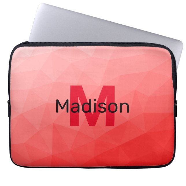 Monogram rood verloop geometrisch maaspatroon laptop sleeve (Voorkant)