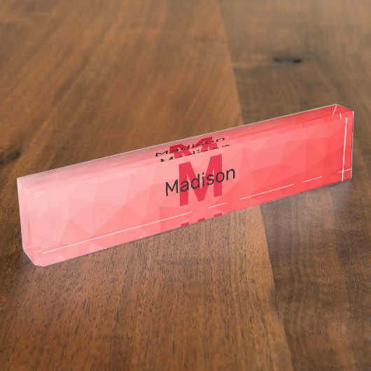 Monogram rood verloop geometrisch maaspatroon naambordje (Zijkant)