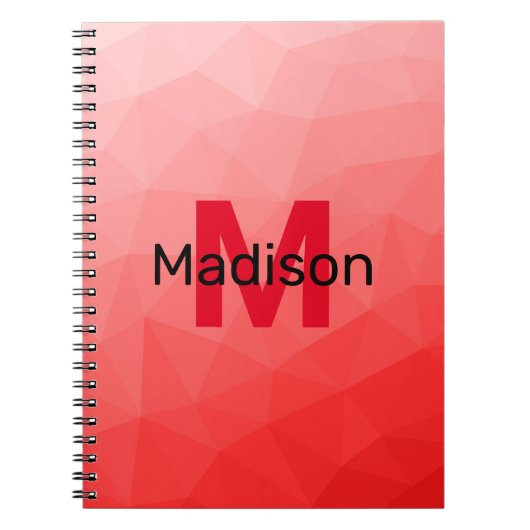 Monogram rood verloop geometrisch maaspatroon notitieboek (Voorkant)