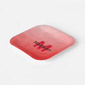 Monogram rood verloop geometrisch maaspatroon papieren bordje (Gebogen)