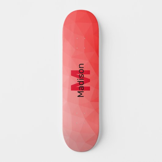 Monogram rood verloop geometrisch maaspatroon persoonlijk skateboard (Voorkant)