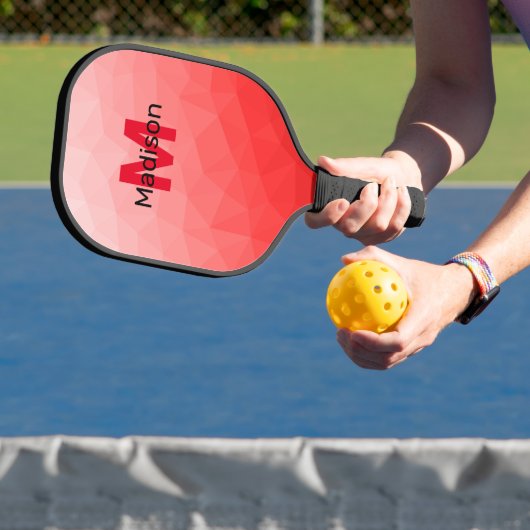 Monogram rood verloop geometrisch maaspatroon pickleball paddle (Insitu)