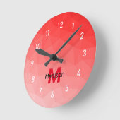 Monogram rood verloop geometrisch maaspatroon ronde klok (Hoek)